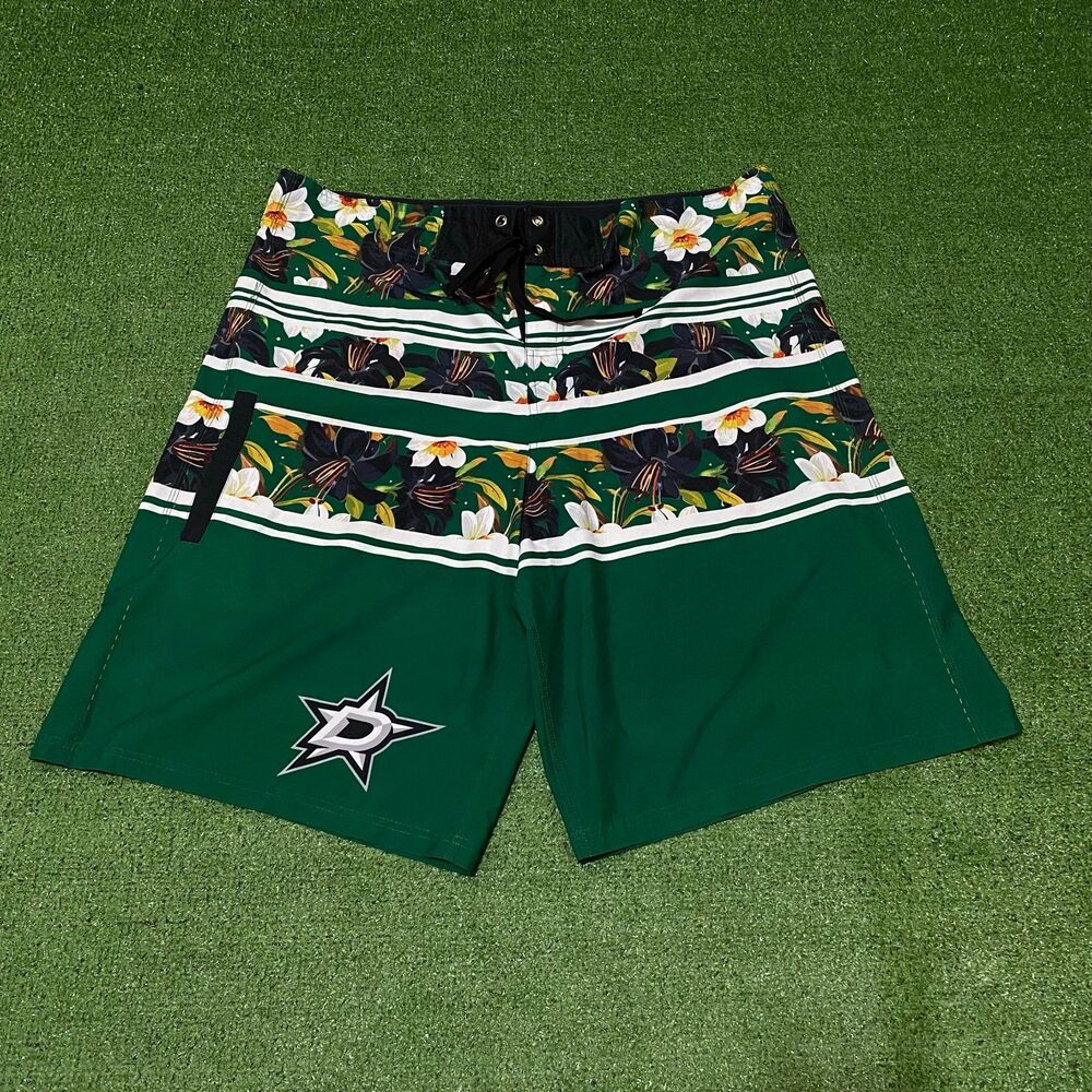Dallas Stars NHL Board Shorts Mens Size 40 Green Floral Swim Trunks Boardshorts